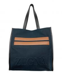 ZEGNA（ゼニア）の古着「COTTON AND LEATHER TOTE BAG」｜ネイビー