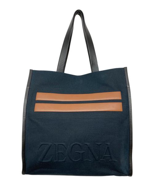 ZEGNA（ゼニア）ZEGNA (ゼニア) COTTON AND LEATHER TOTE BAG ネイビー サイズ:実寸参照の古着・服飾アイテム