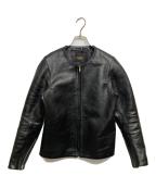 FINECREEK&COファインクリークアンドコー）の古着「Collarless Single Riders Jacket”Heavy Weight Bud”/カラーレスシングルライダースジャケット”ヘビーウェイトバド”」｜ブラック