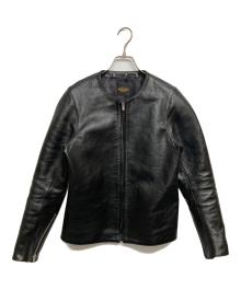 FINECREEK&CO（ファインクリークアンドコー）の古着「Collarless Single Riders Jacket”Heavy Weight Bud”/カラーレスシングルライダースジャケット”ヘビーウェイトバド”」｜ブラック