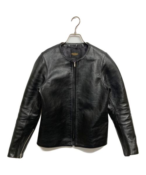 FINECREEK&CO（ファインクリークアンドコー）FINECREEK&CO Collarless Single Riders Jacket”Heavy Weight Bud”/カラーレスシングルライダースジャケット”ヘビーウェイトバド” ブラック サイズ:SIZE38の古着・服飾アイテム