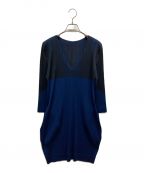 PLEATS PLEASEプリーツプリーズ）の古着「バイカラープリーツワンピース」｜ネイビー×ブラック