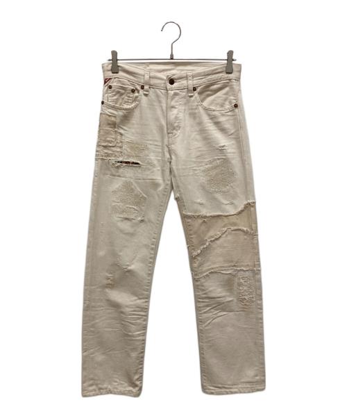 Denim & Supply Ralph Lauren（デニム＆サプライ ラルフローレン）Denim & Supply Ralph Lauren (デニム＆サプライ ラルフローレン) クラッシュ加工ホワイトデニムパンツ ホワイト サイズ:27/32の古着・服飾アイテム