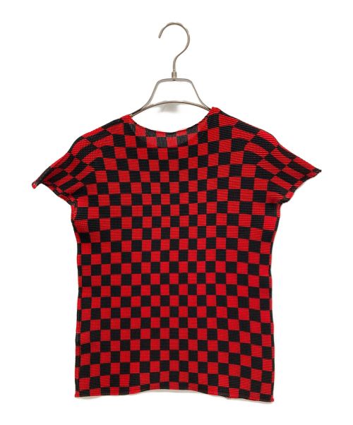 ISSEY MIYAKE (T.)（イッセイミヤケ）ISSEY MIYAKE (T.) (イッセイミヤケ) プリーツカットソー ブラック×レッド サイズ:3の古着・服飾アイテム