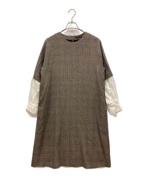 nicholson&nicholson（ニコルソン＆ニコルソン）nicholson&nicholson (ニコルソン＆ニコルソン) 切替チェックワンピース ブラウン×ホワイト サイズ:SIZE 38の古着・服飾アイテム