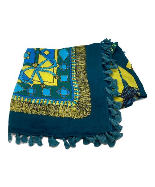 manipuri（マニプリ）manipuri (マニプリ) コットンシルク ポンポン ストール ブルー×イエローの古着・服飾アイテム