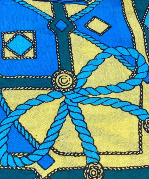 manipuri（マニプリ）manipuri (マニプリ) コットンシルク ポンポン ストール ブルー×イエローの古着・服飾アイテム