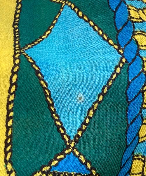 manipuri（マニプリ）manipuri (マニプリ) コットンシルク ポンポン ストール ブルー×イエローの古着・服飾アイテム