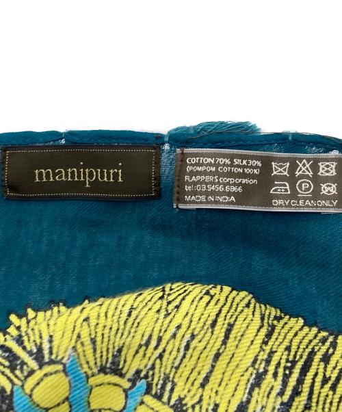 manipuri（マニプリ）manipuri (マニプリ) コットンシルク ポンポン ストール ブルー×イエローの古着・服飾アイテム
