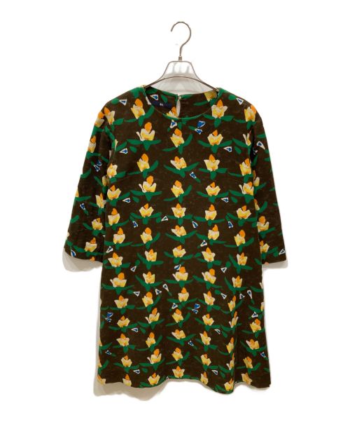 45R（フォーティファイブ・アール）45R (フォーティーファイブアール) ライトモールカラーリリープリントワンピース ブラウンの古着・服飾アイテム