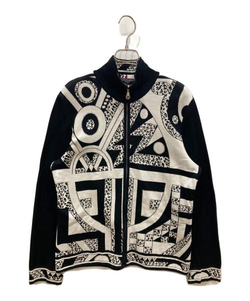 LEONARD（レオナール）LEONARD (レオナール) 総柄ジップニット ブラック×ホワイト サイズ:SIZE LLの古着・服飾アイテム
