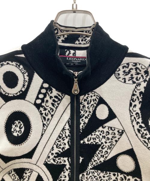 LEONARD（レオナール）LEONARD (レオナール) 総柄ジップニット ブラック×ホワイト サイズ:SIZE LLの古着・服飾アイテム