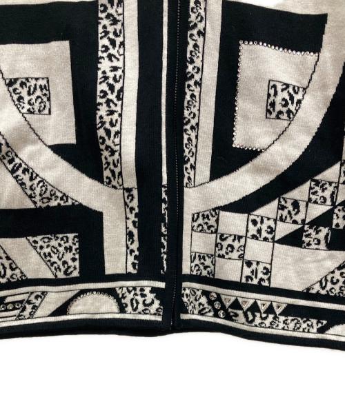 LEONARD（レオナール）LEONARD (レオナール) 総柄ジップニット ブラック×ホワイト サイズ:SIZE LLの古着・服飾アイテム