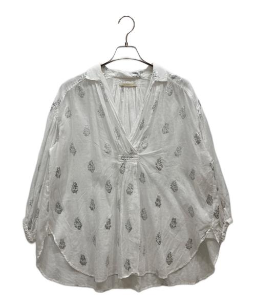 ne quittez pas（ヌキテパ）ne quittez pas (ヌキテパ) コットンボイル ホイル フラワープリント ブラウス ホワイト サイズ:-の古着・服飾アイテム