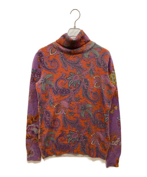 ETRO（エトロ）ETRO (エトロ) カシミヤブレンドタートルネックニット ブラウン×パープル サイズ:SIZE 44の古着・服飾アイテム