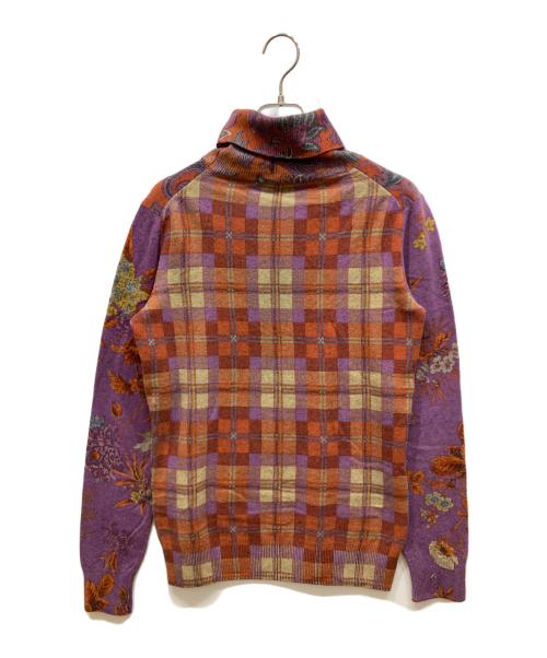 ETRO（エトロ）ETRO (エトロ) カシミヤブレンドタートルネックニット ブラウン×パープル サイズ:SIZE 44の古着・服飾アイテム