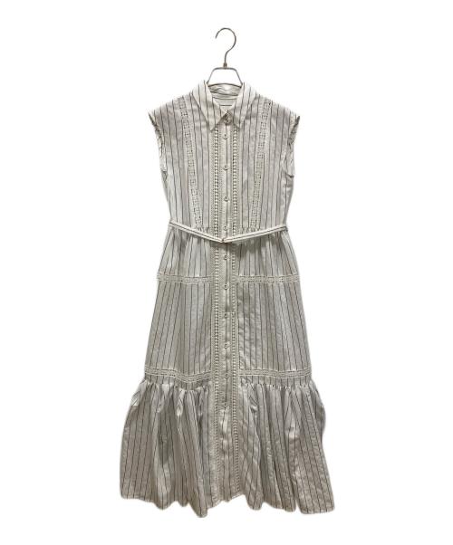 HER LIP TO（ハーリップトゥ）Her lip to (ハーリップトゥ) Lace Trimming Stripe Shirt Dress ホワイト サイズ:Sの古着・服飾アイテム
