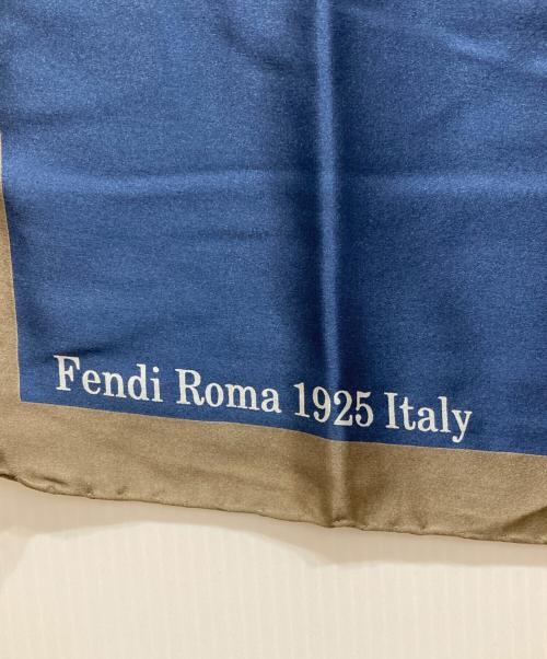 FENDI（フェンディ）FENDI (フェンディ) シルクスカーフ ネイビー×ブラウンの古着・服飾アイテム