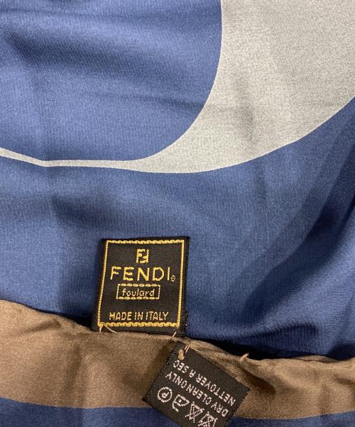 FENDI（フェンディ）FENDI (フェンディ) シルクスカーフ ネイビー×ブラウンの古着・服飾アイテム