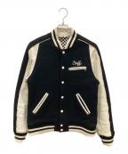 STIFFスティッフ）の古着「レザー切替スタジャン」｜ブラック×ホワイト