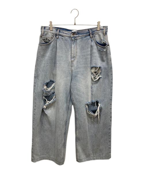 9090（9090）9090 (9090) King Logo Damage Denim インディゴ サイズ:SIZE XLの古着・服飾アイテム