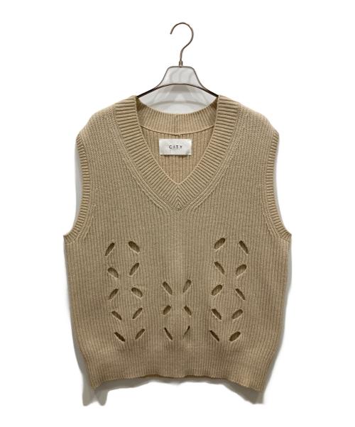 CITY（シティ）CITY (シティ) LEAF HOLE VEST ニットベスト ベージュ サイズ:2の古着・服飾アイテム