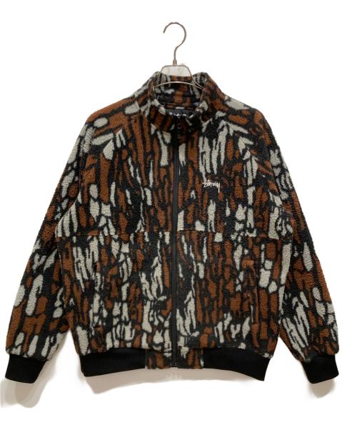 stussy（ステューシー）stussy (ステューシー) TREE BARK FLEECE JACKET ブラウン×グレー サイズ:Mの古着・服飾アイテム