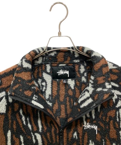 stussy（ステューシー）stussy (ステューシー) TREE BARK FLEECE JACKET ブラウン×グレー サイズ:Mの古着・服飾アイテム