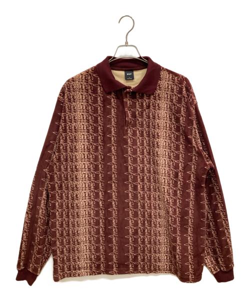 HUF（ハフ）HUF (ハフ) SCRIPT STRIPE VELOR LS POLO ワインレッド サイズ:Ⅼの古着・服飾アイテム