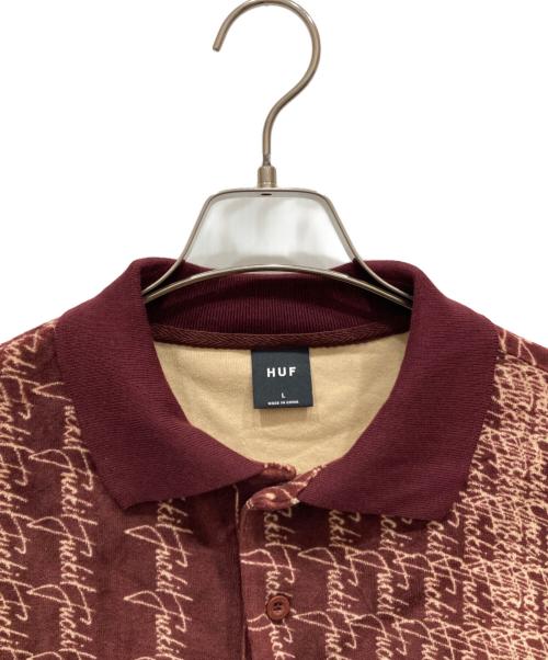 HUF（ハフ）HUF (ハフ) SCRIPT STRIPE VELOR LS POLO ワインレッド サイズ:Ⅼの古着・服飾アイテム