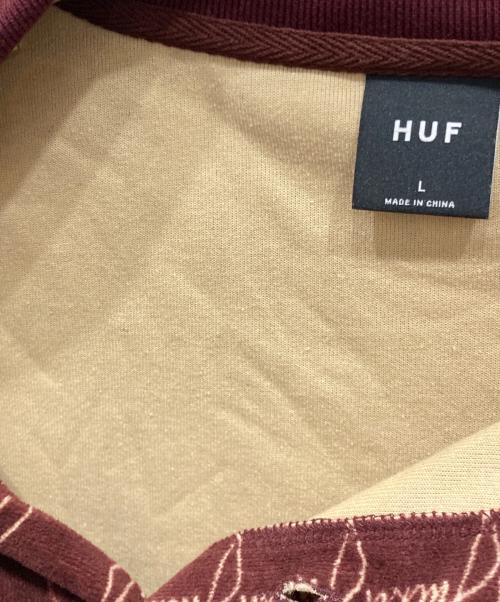 HUF（ハフ）HUF (ハフ) SCRIPT STRIPE VELOR LS POLO ワインレッド サイズ:Ⅼの古着・服飾アイテム