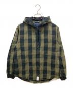 DESCENDANTディセンダント）の古着「オーバーダイバッファローヘビーネルシャツ」｜カーキ×ブラック