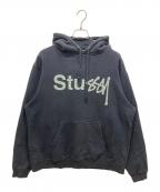 stussyステューシー）の古着「ロゴワッペンパーカー」｜ブラック
