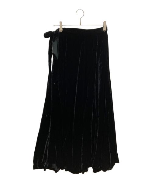 yohji yamamoto+noir（ヨウジヤマモトプリュスノアール）yohji yamamoto+Noir (ヨウジヤマモトプリュスノアール) ベロアラップスカート ブラック サイズ:2の古着・服飾アイテム