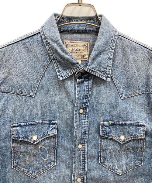 POLO COUNTRY（ポロカントリー）POLO COUNTRY (ポロカントリー) リペア加工デニムウエスタンシャツ インディゴ サイズ:SIZE Mの古着・服飾アイテム