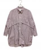 GENE HEAVENSジーンヘブンズ）の古着「オーバーパッチワークボーダーシャツ」｜ホワイト×レッド