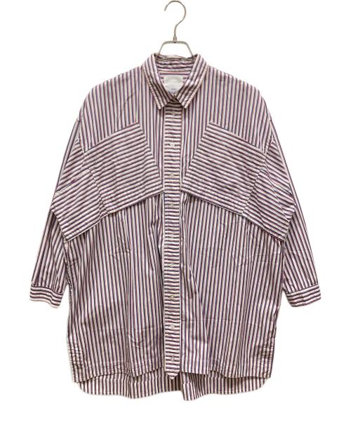 GENE HEAVENS（ジーンヘブンズ）GENE HEAVENS (ジーンヘブンズ) オーバーパッチワークボーダーシャツ ホワイト×レッド サイズ:SIZE Freeの古着・服飾アイテム