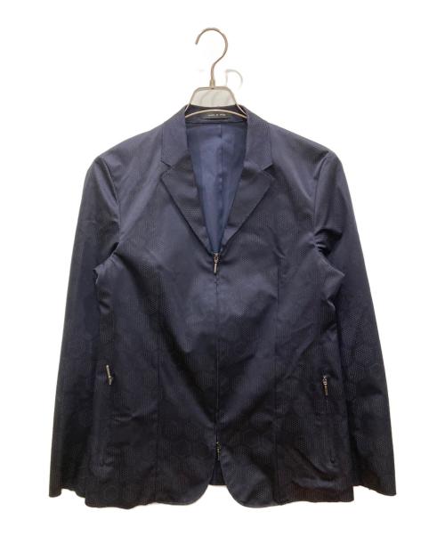 EMPORIO ARMANI（エンポリオアルマーニ）EMPORIO ARMANI (エンポリオアルマーニ) ジップ総柄ジャケット ネイビー サイズ:44の古着・服飾アイテム