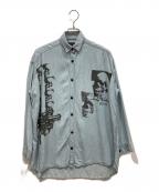 Andy Warhol by HYSTERIC GLAMOURアンディーウォーホルバイヒステリックグラマー）の古着「00’ｓスカルプリントデニムシャツ」｜スカイブルー