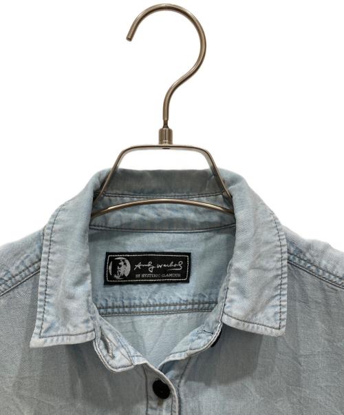 Andy Warhol by HYSTERIC GLAMOUR（アンディーウォーホルバイヒステリックグラマー）Andy Warhol by HYSTERIC GLAMOUR (アンディーウォーホルバイヒステリックグラマー) 00’ｓスカルプリントデニムシャツ スカイブルー サイズ:freeの古着・服飾アイテム