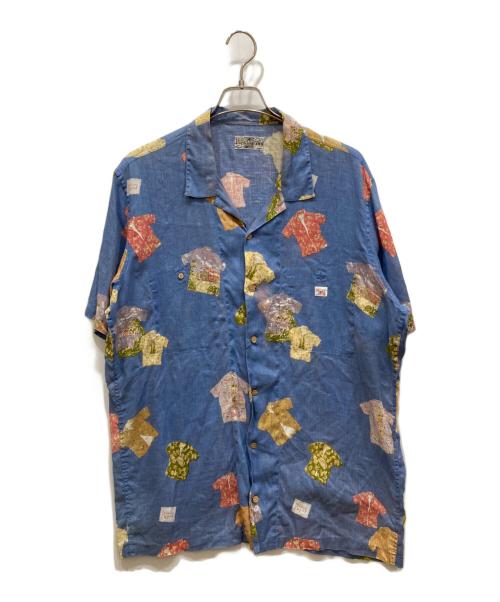 PAPAS ISLAND（パパス アイランド）papas island (パパス アイランド) リネンアロハシャツ ブルー サイズ:Ⅼの古着・服飾アイテム