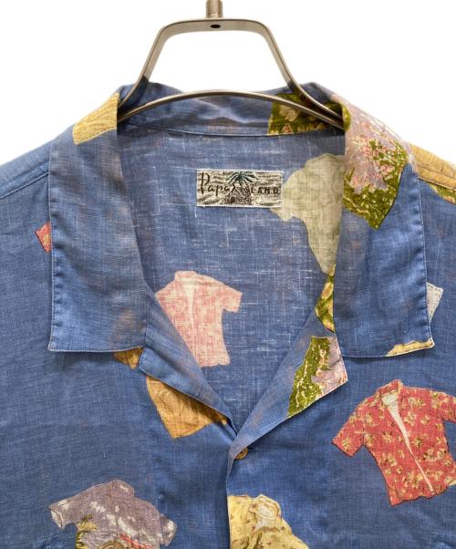 PAPAS ISLAND（パパス アイランド）papas island (パパス アイランド) リネンアロハシャツ ブルー サイズ:Ⅼの古着・服飾アイテム