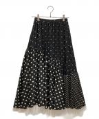 BEARDSLEYビアズリー）の古着「ドットパッチワークフレアスカート」｜ブラック×ホワイト