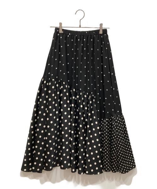 BEARDSLEY（ビアズリー）BEARDSLEY (ビアズリー) ドットパッチワークフレアスカート ブラック×ホワイトの古着・服飾アイテム