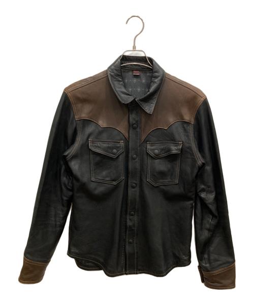 THE FLAT HEAD（ザ・フラットヘッド）THE FLAT HEAD (ザ・フラットヘッド) ディアスキンレザーシャツ ブラック サイズ:38の古着・服飾アイテム