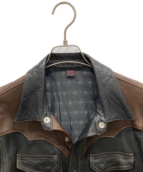 THE FLAT HEAD（ザ・フラットヘッド）THE FLAT HEAD (ザ・フラットヘッド) ディアスキンレザーシャツ ブラック サイズ:38の古着・服飾アイテム