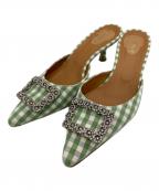 Pippichicピッピシック）の古着「スクエアビジューチェックミュール」｜グリーン×ホワイト