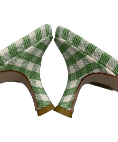 Pippichic（ピッピシック）Pippichic (ピッピシック) スクエアビジューチェックミュール グリーン×ホワイト サイズ:SIZE 37の古着・服飾アイテム