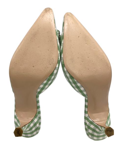 Pippichic（ピッピシック）Pippichic (ピッピシック) スクエアビジューチェックミュール グリーン×ホワイト サイズ:SIZE 37の古着・服飾アイテム