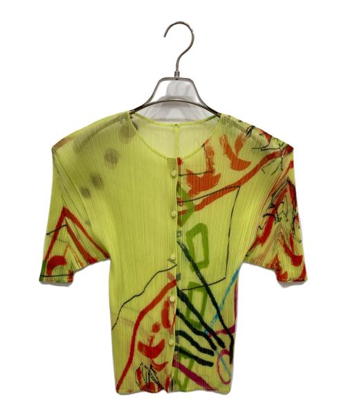 PLEATS PLEASE（プリーツプリーズ）PLEATS PLEASE (プリーツプリーズ) 転写プリーツブラウス イエロー サイズ:4の古着・服飾アイテム